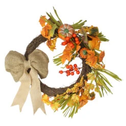 Northlight Orange Pumpkins And Berries With Bow Artificial Wreath - 20-Inch Unlit