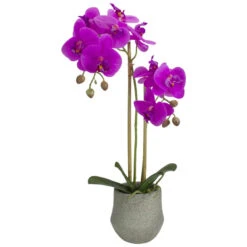 Northlight 14" Purple Artificial Orchid Plant With A Gray Stone Pot