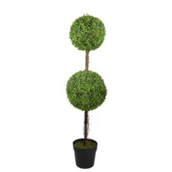 Northlight 48" Two Tone Green Double Sphere Artificial Boxwood Topiary Potted Plant