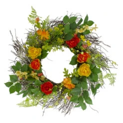 Northlight Ranunculus And Rose Floral Spring Wreath Orange And Yellow 20"