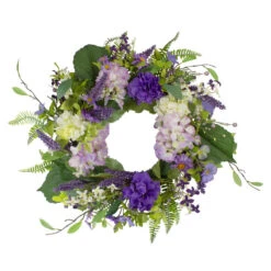 Northlight Hydrangea And Foliage Spring Floral Twig Wreath Purple 26"