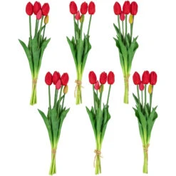 Northlight Set Of 6 Ruby Red Tulip Artificial Floral Bundles 18"