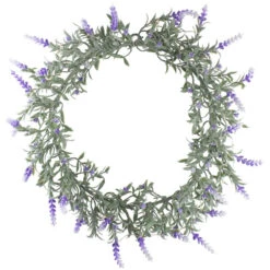 Northlight LED Lighted Artificial White/Purple Lavender Spring Wreath- 16-inch White Lights