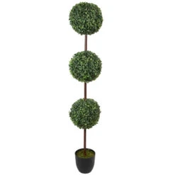 Northlight 4' Artificial Two-Tone Boxwood Triple Ball Topiary Tree With Round Pot Unlit