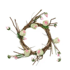 Northlight Rose Twig Artificial Floral Wreath Brown And Pink 11-Inch