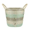 Northlight 14" Natural Woven Seagrass Basket With Teal Black And White Accents