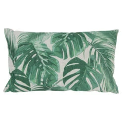 Northlight 19" Green And White Tropical Leaves Printed Rectangular Throw Pillow