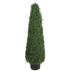 Northlight 4' Pre-Lit Artificial Boxwood Cone Topiary Tree With Round Pot Clear Lights