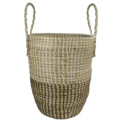 Northlight 14.5" Natural Woven Seagrass Wicker Storage Basket With Handles