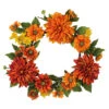 Northlight Mums And Daisies Twig Artificial Floral Wreath Orange 22-Inch