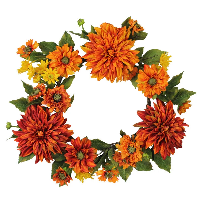 Northlight Mums And Daisies Twig Artificial Floral Wreath Orange 22-Inch 3 Northlight Mums And Daisies Twig Artificial Floral Wreath Orange 22-Inch