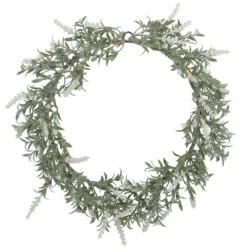 Northlight Artificial LED Lighted White Lavender Spring Wreath- 16-inch White Lights