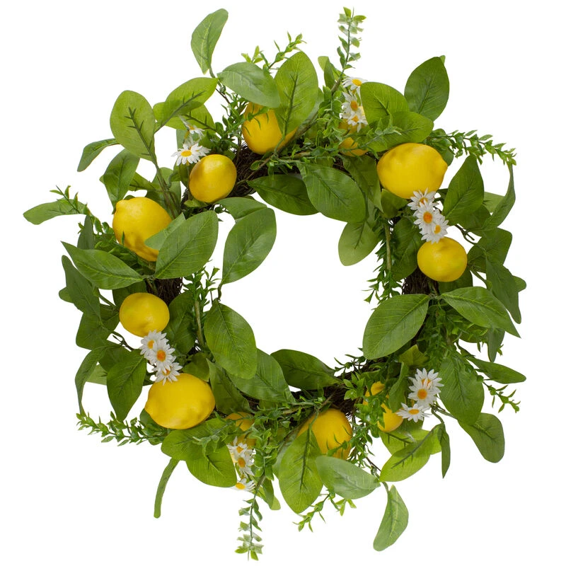 Northlight Lemons And Daisies Artificial Floral Wreath Yellow - 20-Inch 3 Northlight Lemons And Daisies Artificial Floral Wreath Yellow - 20-Inch