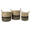 Northlight Set Of 3 Black And Beige Woven Table And Floor Cylindrical Seagrass Baskets