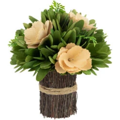Northlight 9" Tan Poppy Wooden Flowers Standing Bouquet Bundle