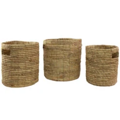 Northlight Set Of 3 Light Brown Natural Woven Table And Floor Cylindrical Seagrass Baskets