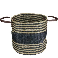 Northlight 15" Beige And Black Woven Seagrass Basket With Handles