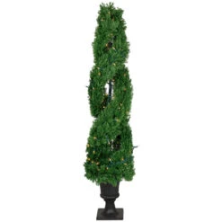 Northlight 4.5' Pre-Lit Artificial Cedar Double Spiral Topiary Tree In Urn Style Pot Clear Lights