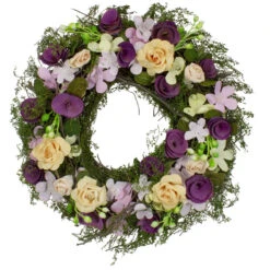 Northlight Purple And Green Floral Berries And Twig Artificial Spring Floral Wreath 14-Inch