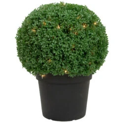 Northlight 20" Pre-Lit Artificial Boxwood Ball Topiary In Round Pot Clear Lights