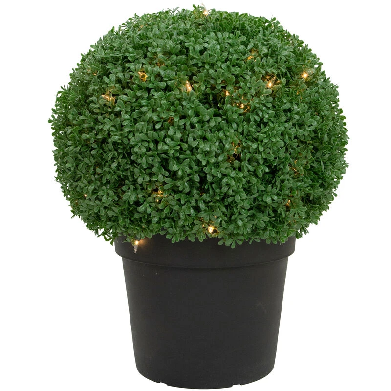 Northlight 20" Pre-Lit Artificial Boxwood Ball Topiary In Round Pot Clear Lights 3 Northlight 20" Pre-Lit Artificial Boxwood Ball Topiary In Round Pot Clear Lights