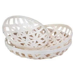Northlight Set Of 3 Cream White Round Lattice Tobacco Table Top Baskets