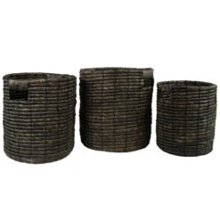 Northlight Set Of 3 Dark Brown Natural Woven Table And Floor Cylindrical Seagrass Baskets