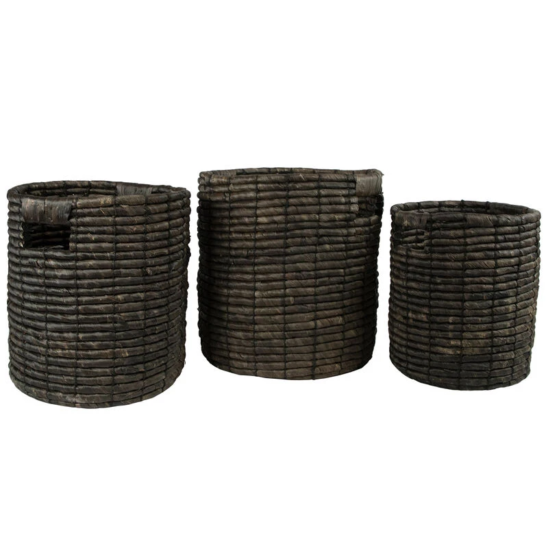 Northlight Set Of 3 Dark Brown Natural Woven Table And Floor Cylindrical Seagrass Baskets 3 Northlight Set Of 3 Dark Brown Natural Woven Table And Floor Cylindrical Seagrass Baskets