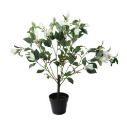 Northlight 32.5" White And Black Potted Artificial Lily Magnolia Flowering Tree