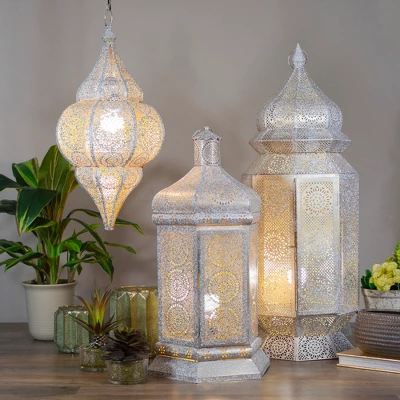 Northlight 29.5" White And Gold Moroccan Style Lantern Floor Lamp 3 Northlight 29.5" White And Gold Moroccan Style Lantern Floor Lamp