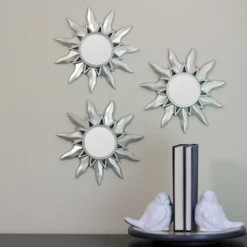 Northlight Set Of 3 Mayan Sunburst Matte Silver Round Mirrors 9.5" -Northlight GUEST 080a13d5 ffdc 482e 932e 519ab5194fb4