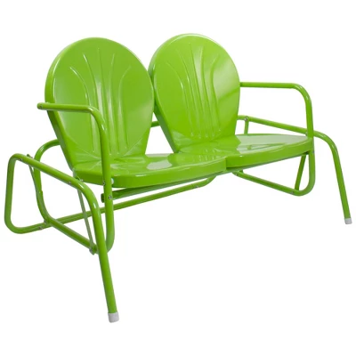 Northlight 48.25" Outdoor Retro Metal Tulip Double Glider Patio Chair, Lime Green 4 Northlight 48.25" Outdoor Retro Metal Tulip Double Glider Patio Chair, Lime Green - Image 2