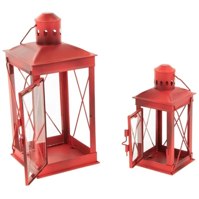 Northlight Set Of 2 Antique Red Mission Style Candle Lanterns 12.25" 3 Northlight Set Of 2 Antique Red Mission Style Candle Lanterns 12.25"