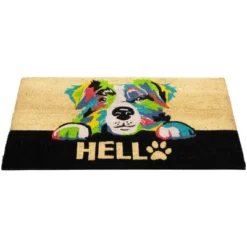Northlight Ivory And Black "Hello" Multicolor Dog Outdoor Coir Doormat 18" X 30" -Northlight GUEST 17122291 c9ec 42ee 9ac1 a8facc6fffb7