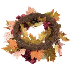 Northlight Orange And Burgundy Fall Harvest Artificial Floral And Pinecone Wreath, 22-Inch -Northlight GUEST 1803c2d3 c450 4d98 b116 d0fb9cbe34f2
