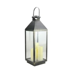 Northlight 24" Gold Brushed Black Candle Lantern With Flameless LED Candles