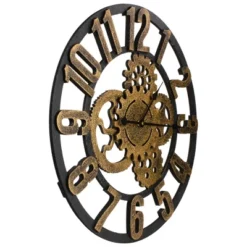 Northlight 24" Gold And Black Battery Operated Round Wall Clock With Cogs -Northlight GUEST 1b3b5dd0 c89b 4501 b4d1 89cc0b831eab