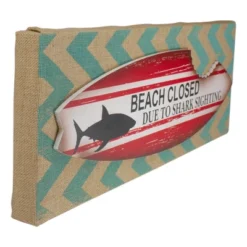 Northlight Rectangular Burlap Covered "Beach Closed" Shark Bite Surfboard Wall Art 24" -Northlight GUEST 1cc0cbd2 8c17 426f 87e8 e9984ab9a491