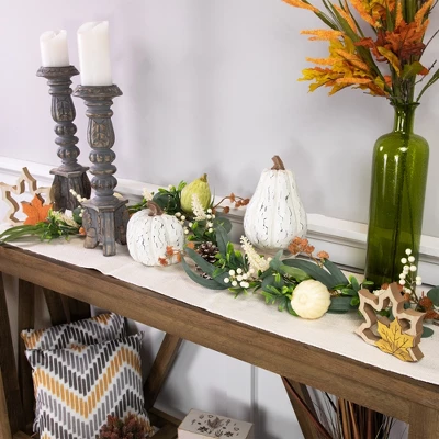 Northlight 5' X 6" Green Gourds And Foliage Artificial Fall Harvest Garland - Unlit 3 Northlight 5' X 6" Green Gourds And Foliage Artificial Fall Harvest Garland - Unlit