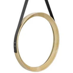Northlight 20" Wooden Finish Round Wall Mirror With Black Hanging Strap