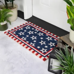 Northlight Blue And Red Americana Stars And Striped Border Coir Outdoor Doormat 18" X 30" -Northlight GUEST 298a70b0 3b41 44aa a398 c91d18b7f9fa