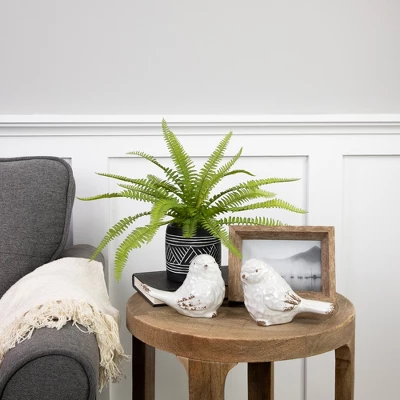 Northlight 12" Artificial Boston Fern Plant In Aztec Pattern Ceramic Pot 3 Northlight 12" Artificial Boston Fern Plant In Aztec Pattern Ceramic Pot