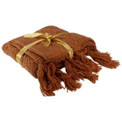 Northlight Golden Ochre Knit Throw Blanket With Tassels 50" X 60" -Northlight GUEST 37630d7c b5ed 4ac6 a940 3f59180e86d5
