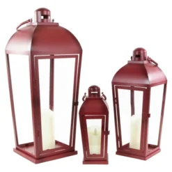 Northlight Set Of 3 Red Antique Style Candle Lanterns 23.5"