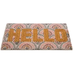 Northlight Brown And Pink "Hello" Floral Coir Outdoor Doormat 18" X 30" -Northlight GUEST 4044b913 0c2b 4900 b174 4cb88a20cb6e