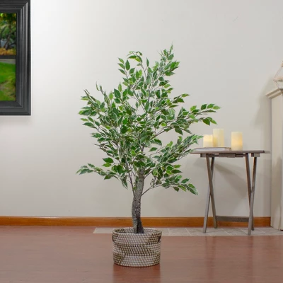 Northlight 47" Artificial Variegated Green And Ivory Leaf Ficus Potted Plant 3 Northlight 47" Artificial Variegated Green And Ivory Leaf Ficus Potted Plant