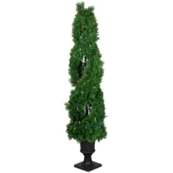 Northlight Real Touch™ Artificial Pre-Lit Cedar Double Spiral Topiary Tree, Clear Lights 4.5' -Northlight GUEST 4435afec ffe5 4e0d 9976 a823c60d4bfe