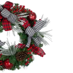 Northlight Plaid And Houndstooth And Red Berries Artificial Christmas Wreath - 24-Inch, Unlit -Northlight GUEST 446f17bd 25ed 4b81 94e6 29519f3f0bed