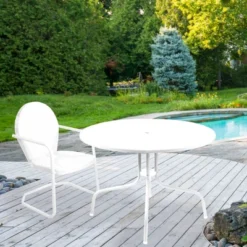 Northlight 39.25" Outdoor Round Retro Metal Tulip Dining Table, White