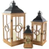 Northlight Set Of 3 Natural Wood Candle Lanterns With Black Metal Tops 26.5"